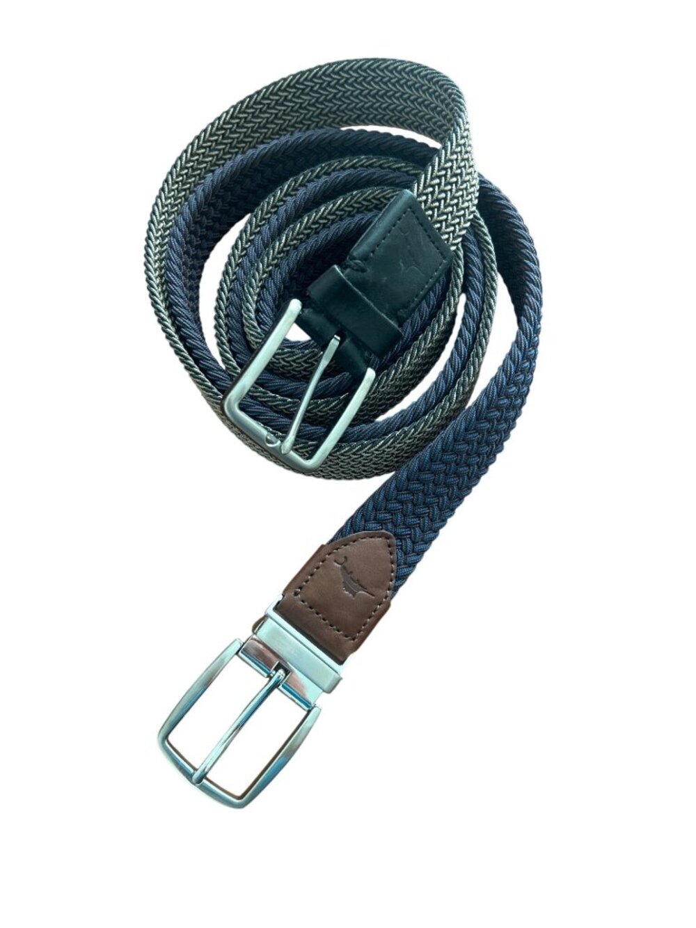 Tommy Bahama Mens Braided Stretch Belts With Leather Trim L/XL Navy & Black Two-
